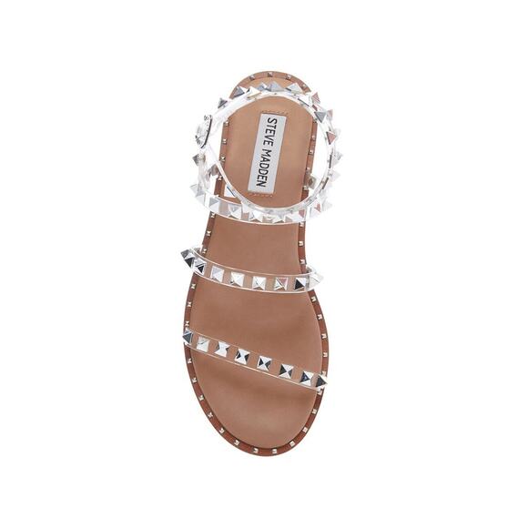 Steve Madden Travel Strappy Gladiator Studded Clear Silver Sandal Womens 8M - Picture 8 of 10